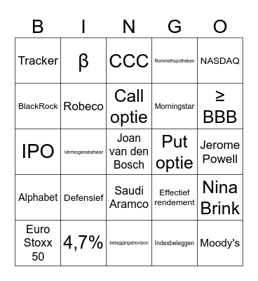 Beleggingsbingo Card