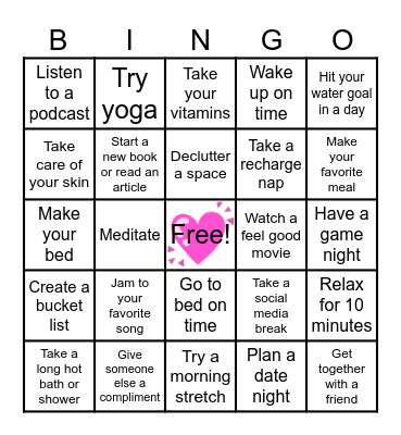 Self Love Bingo Card