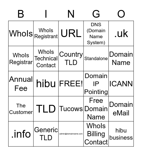 hibu Domain Bingo Card