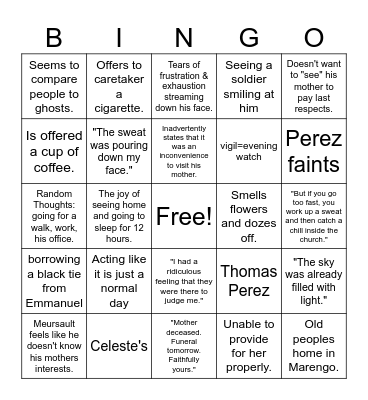 The Stranger Chapter 1 Bingo Card