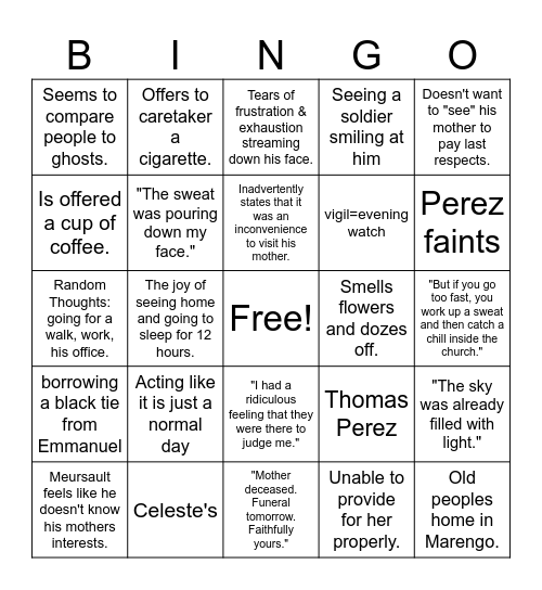 The Stranger Chapter 1 Bingo Card