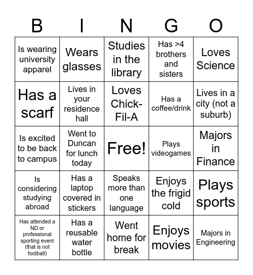 Moreau Bingo Card