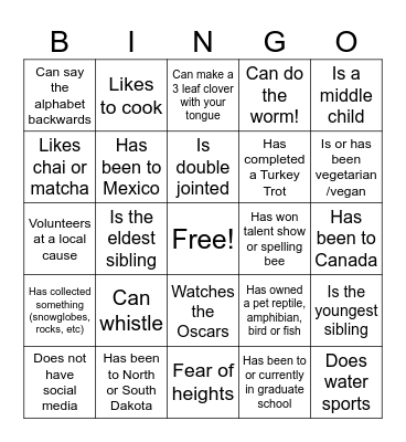 Human Bingo Card
