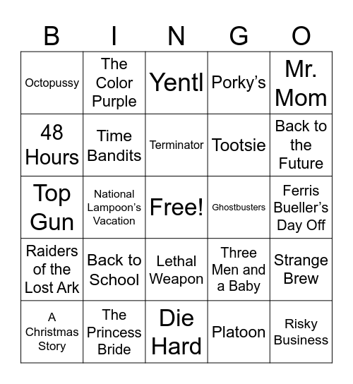 Movie Bingo Card