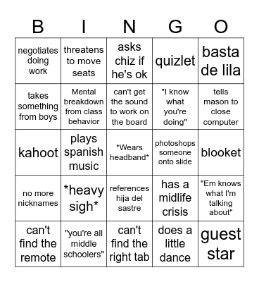 Sra. Cotter Bingo Card