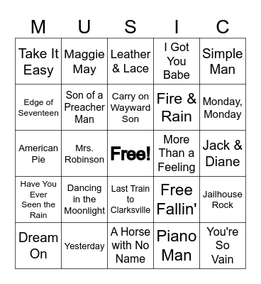 Song Bingo Card