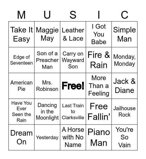 Song Bingo Card