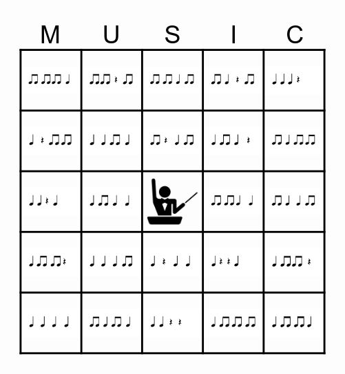 Music Class Bingo (Level 2- Rhythm) Bingo Card