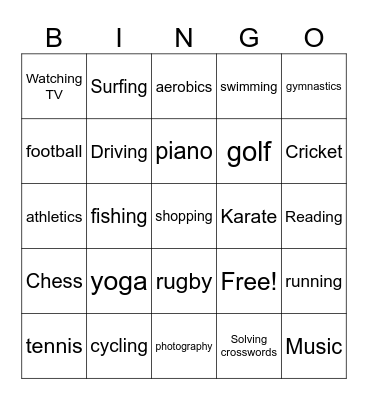 Hobbies and interests Bingo Card