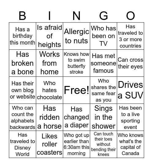 Patrick's Bingo Card