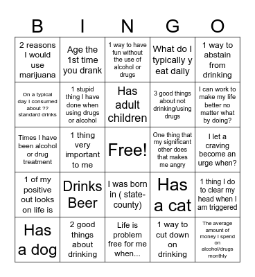 Getting to know you Bingo Card