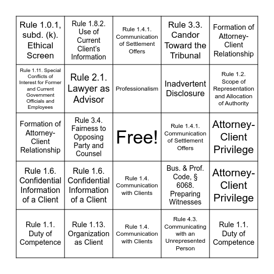 Reel Ethics Bingo Card