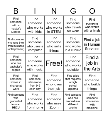 Career Fair BINGO Card