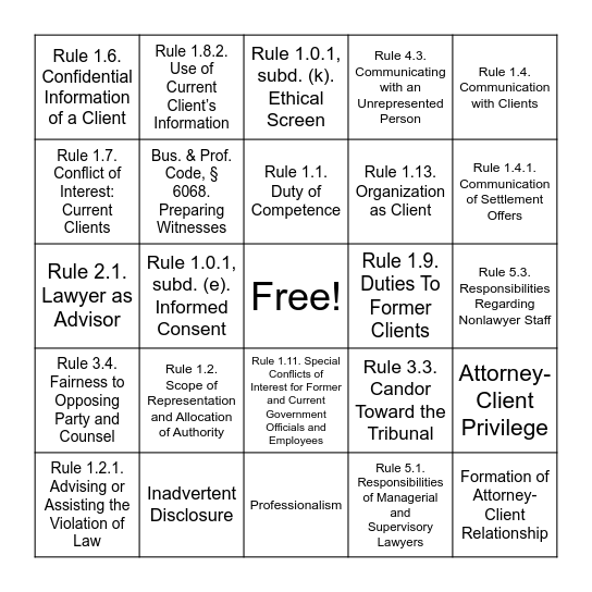 Reel Ethics Bingo Card