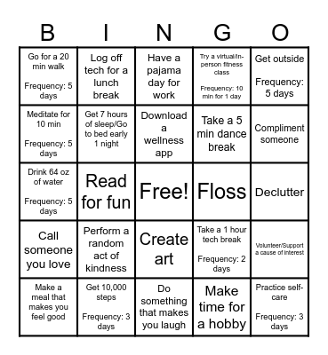 URC Wellness Bingo Card