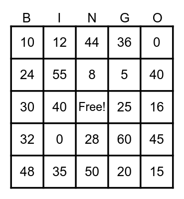 4s and 5s Multiplication Bingo Card