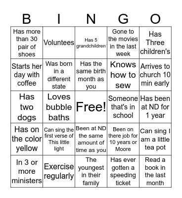 GETTING TO KNOW YOU Bingo Card