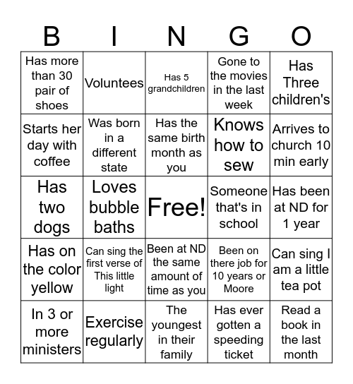 GETTING TO KNOW YOU Bingo Card