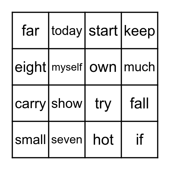 Sight Word Bingo - 3rd Bingo Card