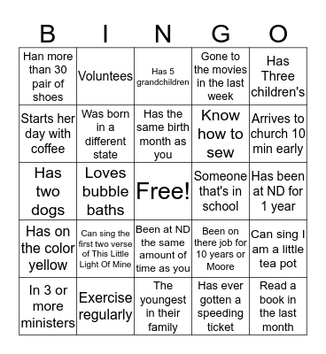 GETTING TO KNOW YOU Bingo Card