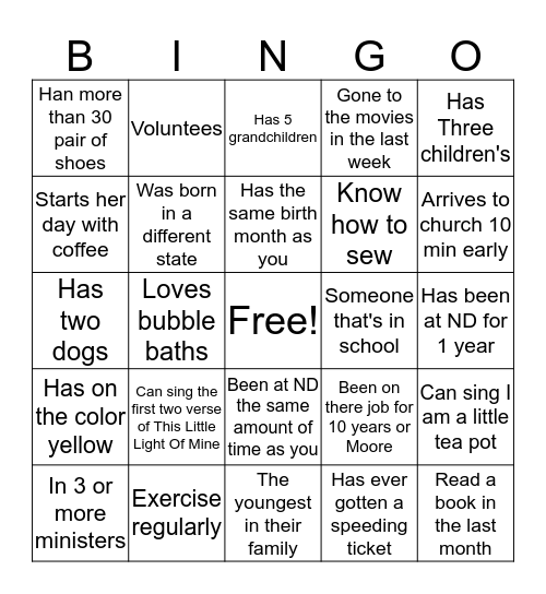 GETTING TO KNOW YOU Bingo Card