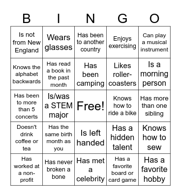 NPCC Alumni Reception BINGO Card