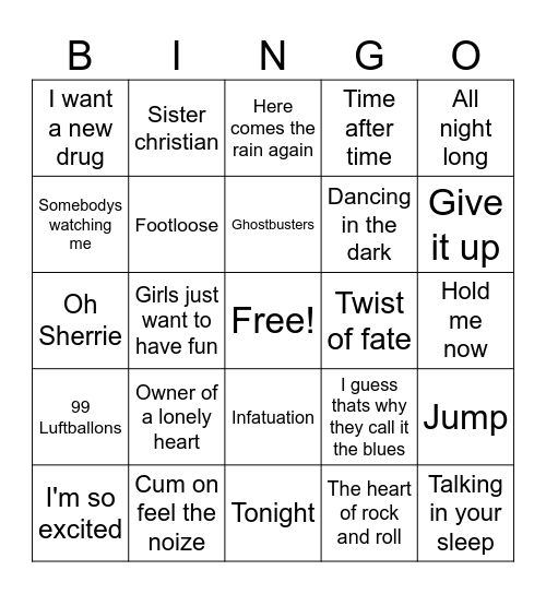 Joe Knows some 80's Bingo Card