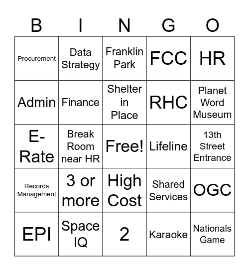 OCAO Bingo Card