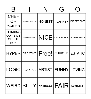 Me Card Bingo Card
