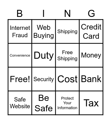 Web Buying and Internet Fraud Bingo Card