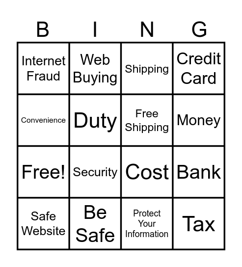 Web Buying and Internet Fraud Bingo Card