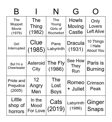 Recs for Wes Movie Bingo Card
