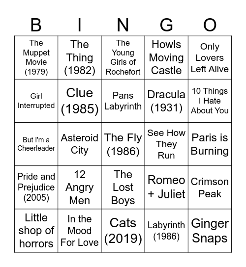 Recs for Wes Movie Bingo Card