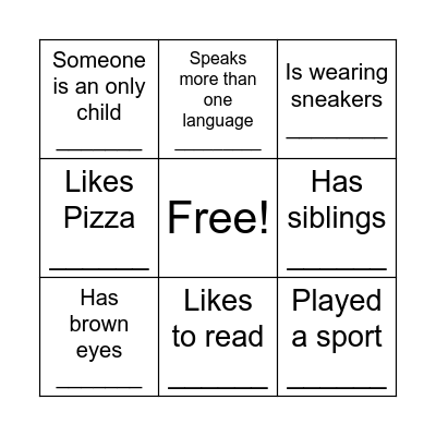 Getting To Know Me Bingo Card