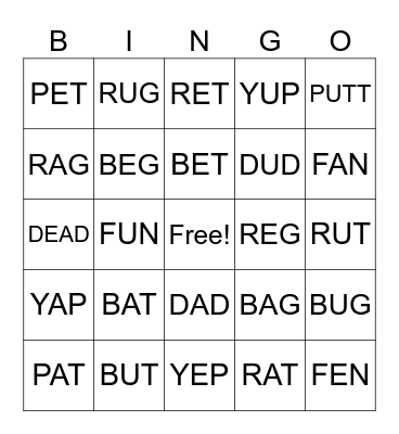 PRONUNICATION /æ/ vs. /ʌ/ vs. /ɛ/ Bingo Card