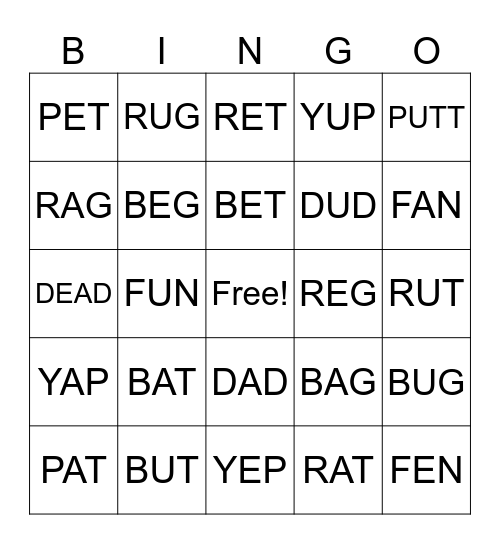 PRONUNICATION /æ/ vs. /ʌ/ vs. /ɛ/ Bingo Card