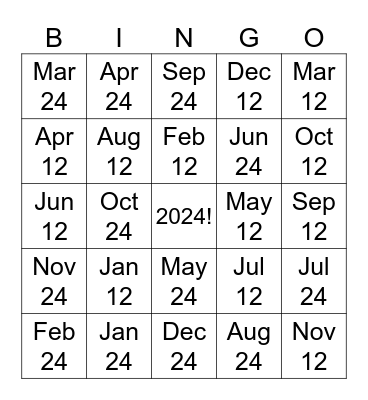 24 Day Challenge Bingo Card