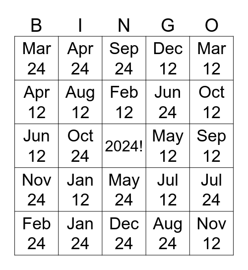 24 Day Challenge Bingo Card