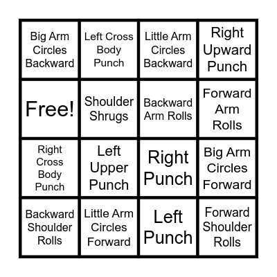 Upper Extrimity Exercise Bingo Card