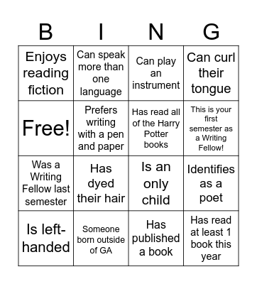 Get to Know Your Fellow Bingo Card