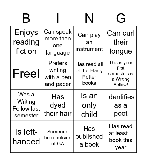 Get to Know Your Fellow Bingo Card