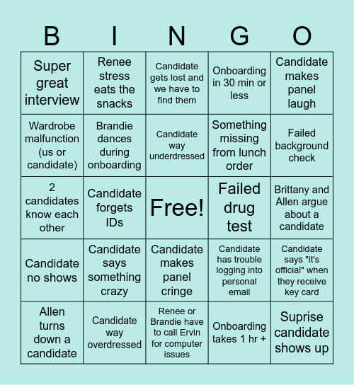 SOC Hiring Event Bingo Card