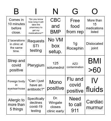 Urgent Care of Oconee Bingo Card