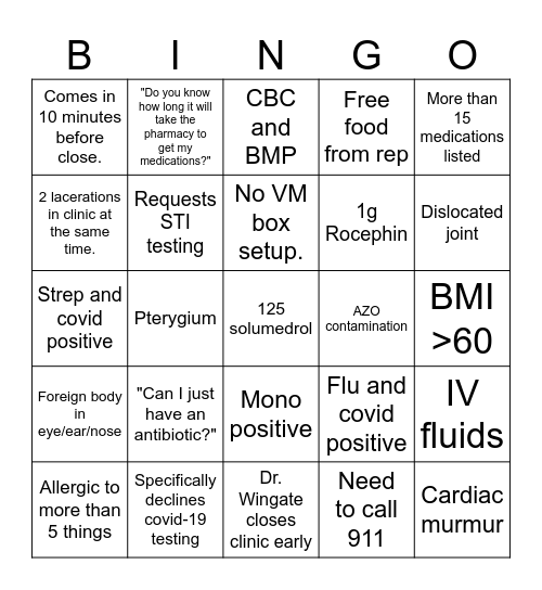 Urgent Care of Oconee Bingo Card