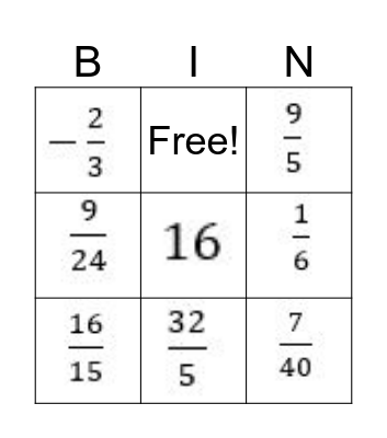 Műveletek törtekkel Bingo Card