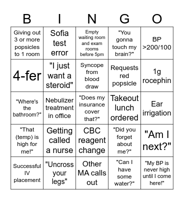 Medical Assistant Bingo Card