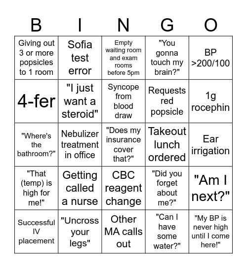 Medical Assistant Bingo Card