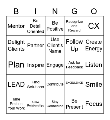 EXCELLENCE Bingo Card