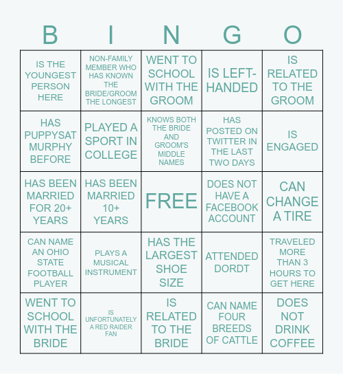 FIND THE GUEST WHO... Bingo Card