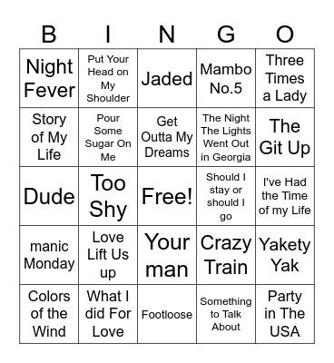 Music Bingo Card